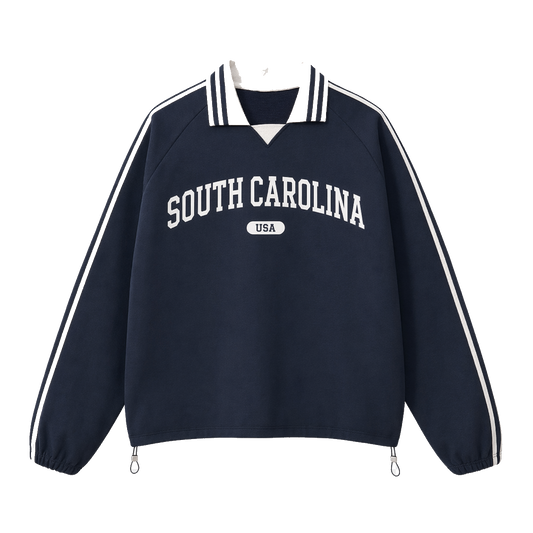 Collection 4 South Carolina Contrast Striped Lapel Collar Sweatshirt - Royal Blue front
