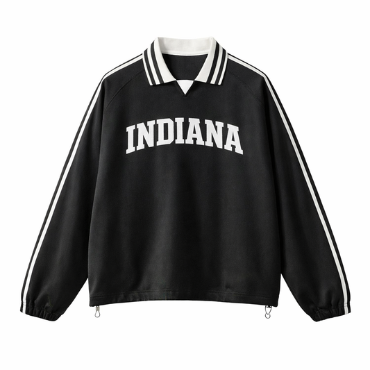 Collection 1 Indiana Contrast Striped Lapel Collar Sweatshirt - Black front