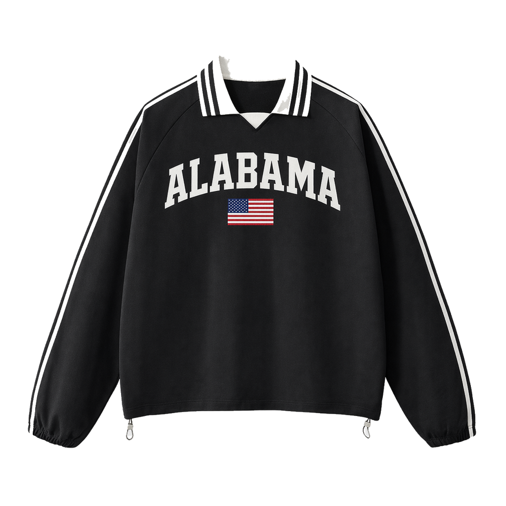 Collection 2 Alabama Contrast Striped Lapel Collar Sweatshirt - Black front