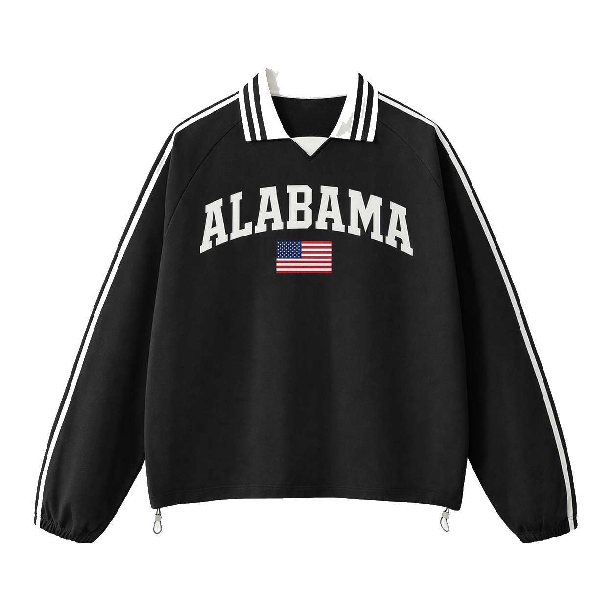 Collection 2 Alabama Contrast Striped Lapel Collar Sweatshirt - Black front