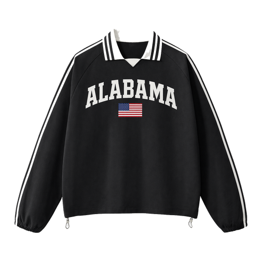 Collection 2 Alabama Contrast Striped Lapel Collar Sweatshirt - Black front