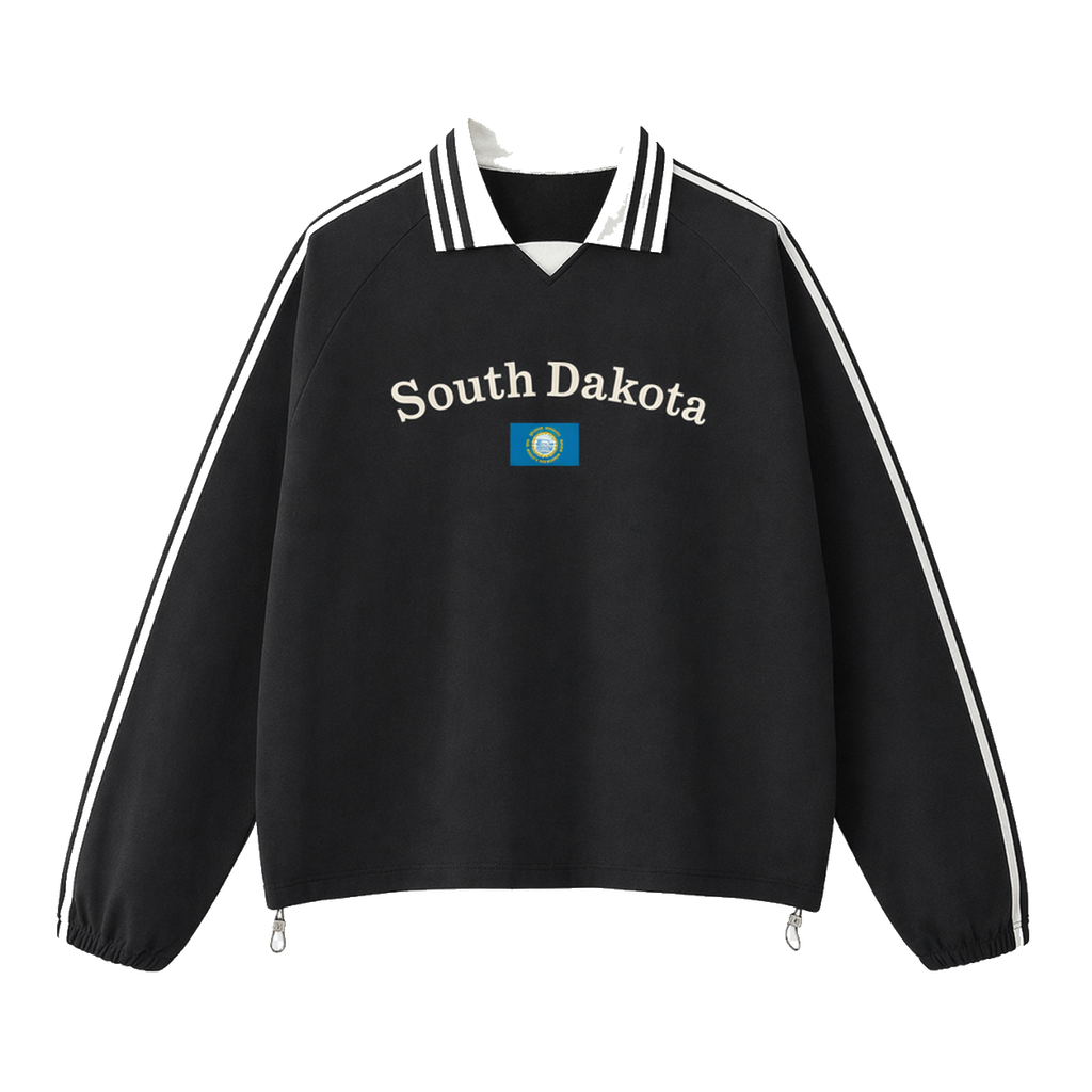 Collection 6 South Dakota Contrast Striped Lapel Collar Sweatshirt - Black front