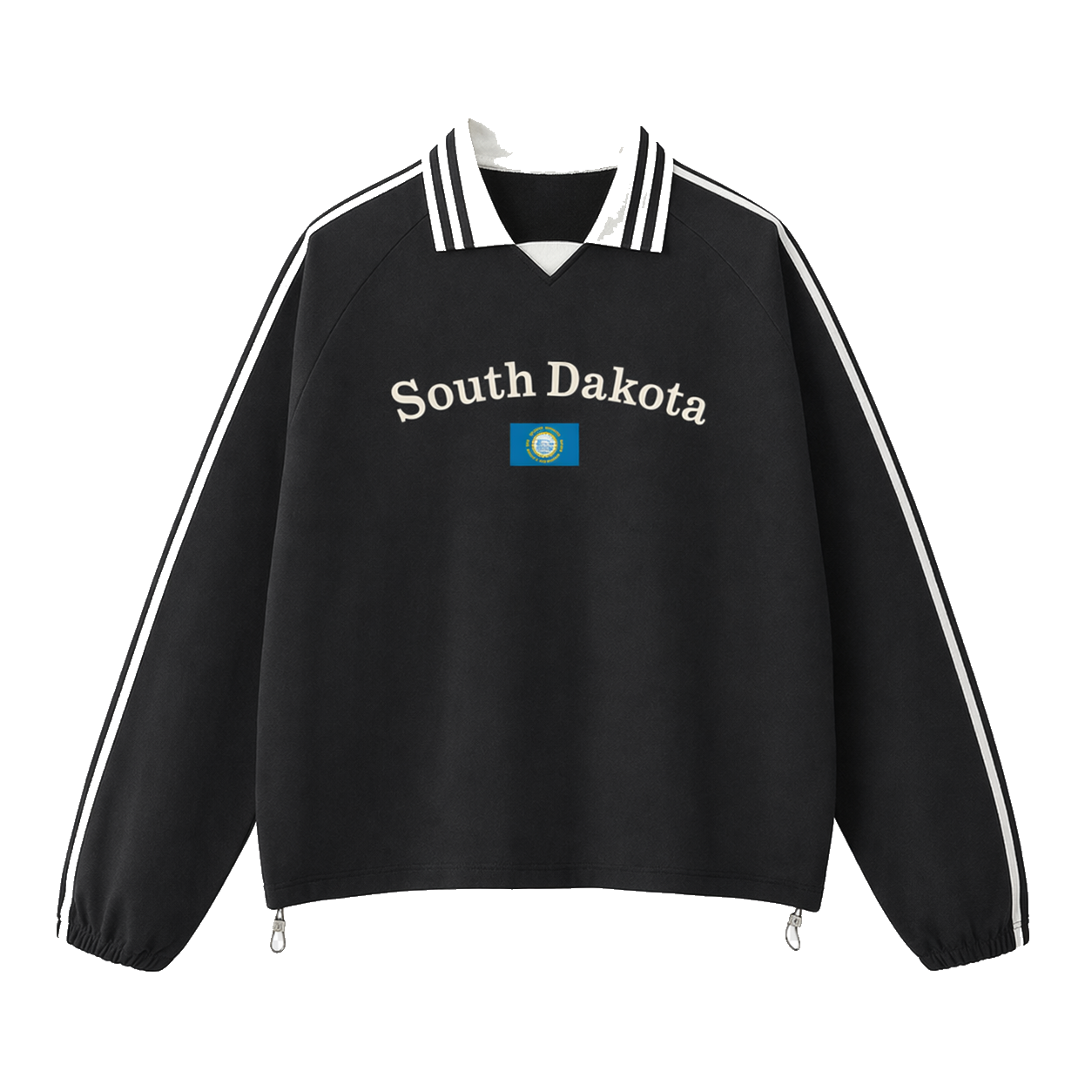 Collection 6 South Dakota Contrast Striped Lapel Collar Sweatshirt - Black front