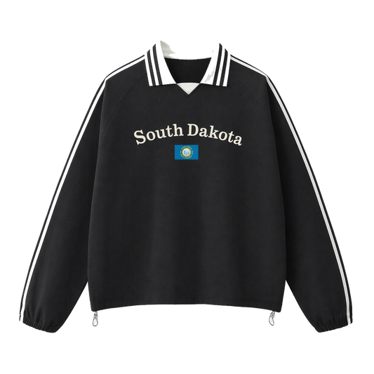 Collection 6 South Dakota Contrast Striped Lapel Collar Sweatshirt - Black front