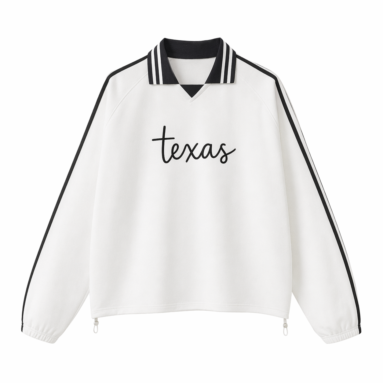 Collection 3 Texas Contrast Striped Lapel Collar Sweatshirt - White front