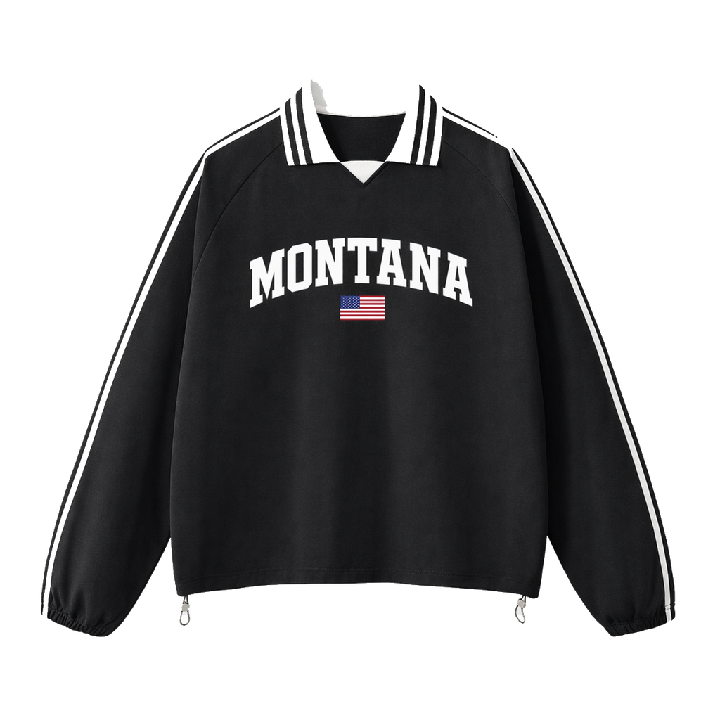 Collection 2 Montana Contrast Striped Lapel Collar Sweatshirt - Black front