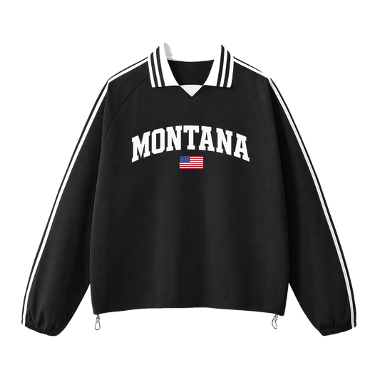Collection 2 Montana Contrast Striped Lapel Collar Sweatshirt - Black front