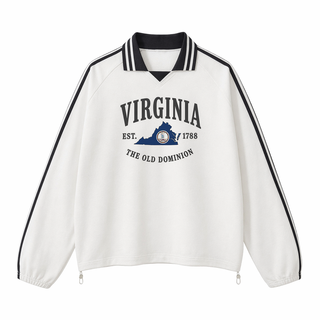 Collection 8 Virginia Contrast Striped Lapel Collar Sweatshirt - White front