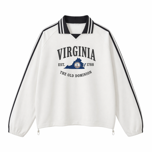 Collection 8 Virginia Contrast Striped Lapel Collar Sweatshirt - White front