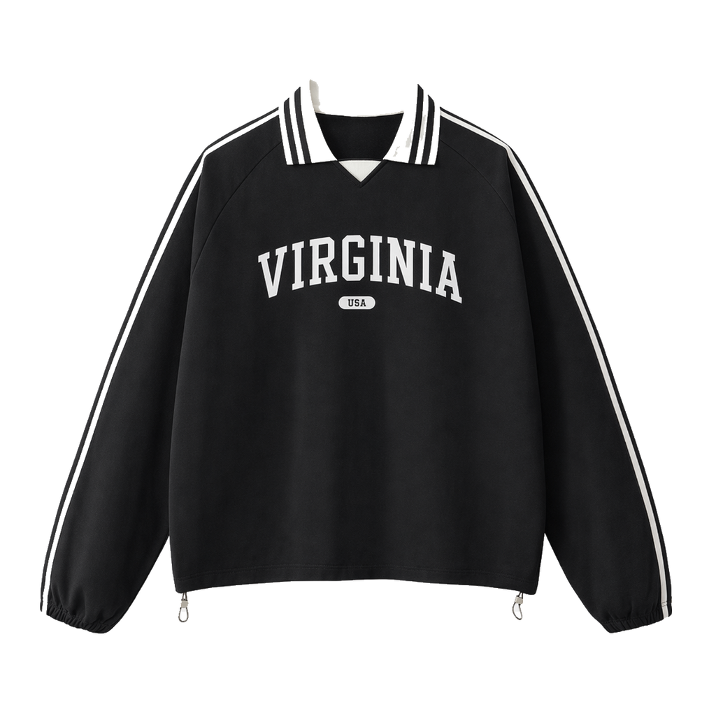 Collection 4 Virginia Contrast Striped Lapel Collar Sweatshirt - Black front
