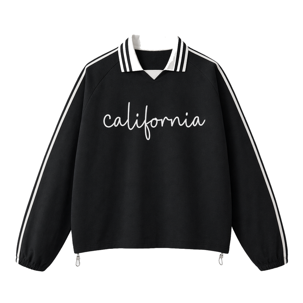 Collection 3 California Contrast Striped Lapel Collar Sweatshirt - Black front