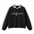 Collection 3 California Contrast Striped Lapel Collar Sweatshirt - Black front