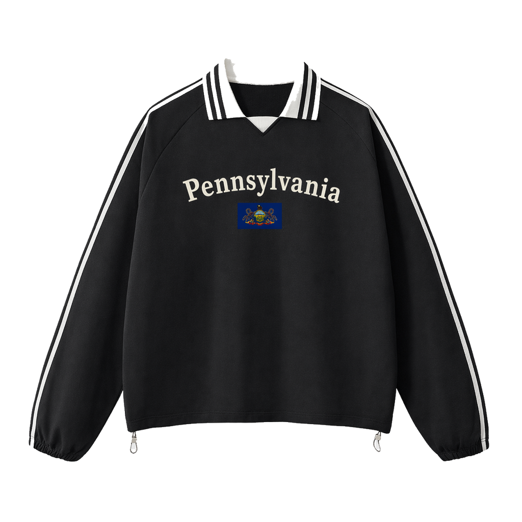 Collection 6 Pennsylvania Contrast Striped Lapel Collar Sweatshirt - Black front