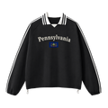 Collection 6 Pennsylvania Contrast Striped Lapel Collar Sweatshirt - Black front