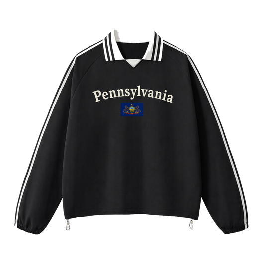 Collection 6 Pennsylvania Contrast Striped Lapel Collar Sweatshirt - Black front