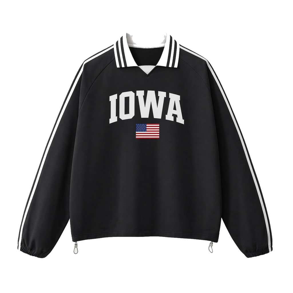 Collection 2 Iowa Contrast Striped Lapel Collar Sweatshirt - Black front