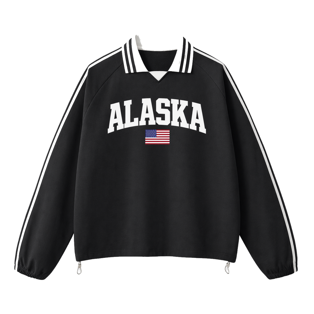 Collection 2 Alaska Contrast Striped Lapel Collar Sweatshirt - Black front
