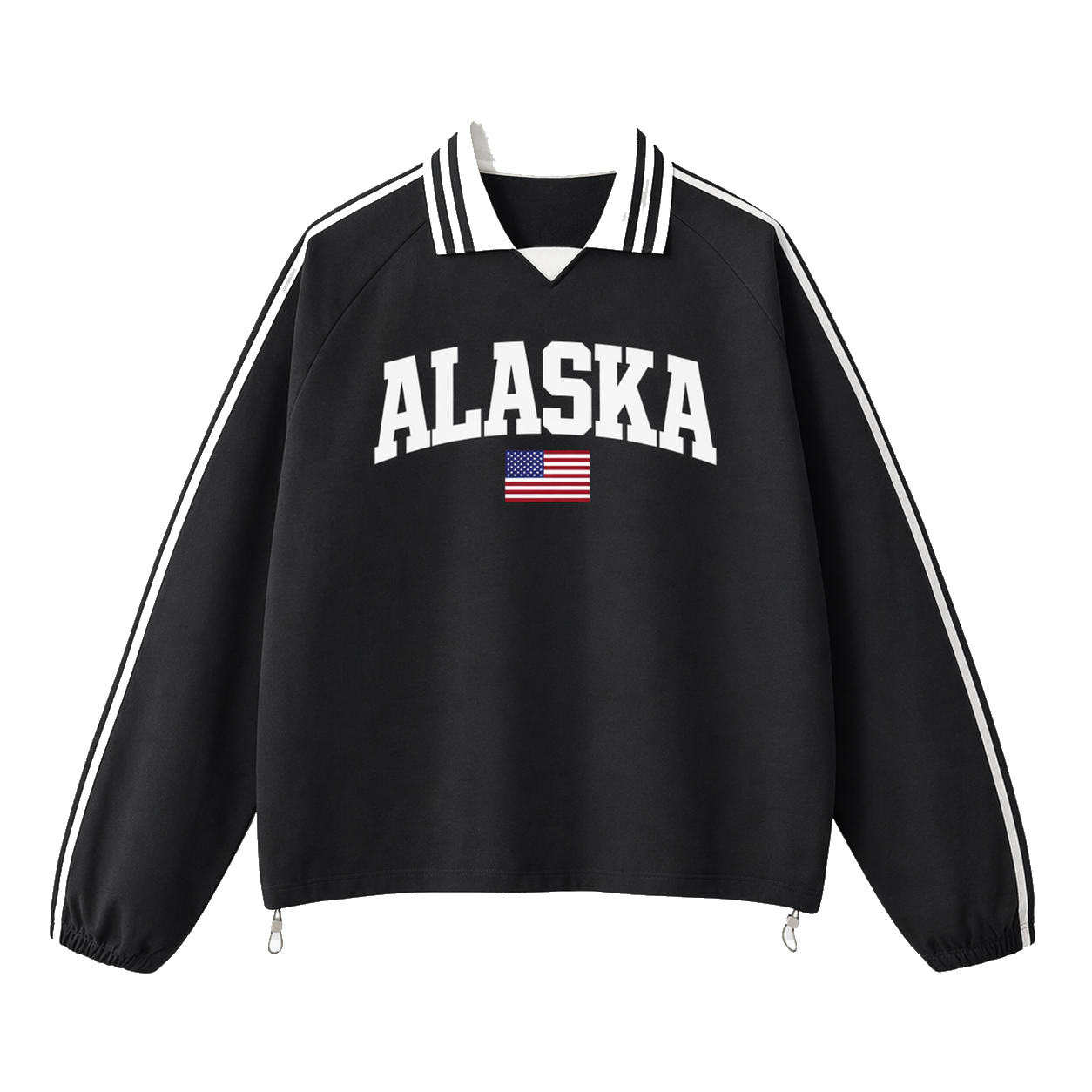 Collection 2 Alaska Contrast Striped Lapel Collar Sweatshirt - Black front