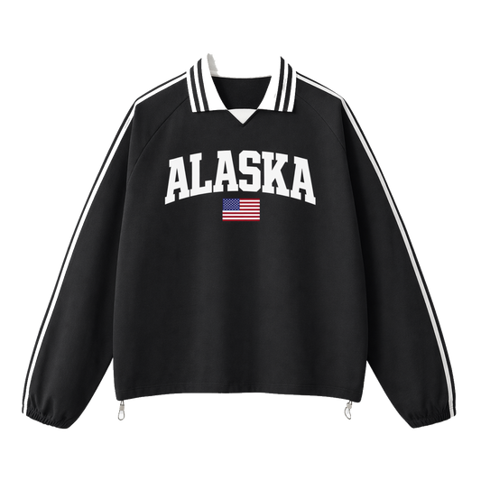 Collection 2 Alaska Contrast Striped Lapel Collar Sweatshirt - Black front
