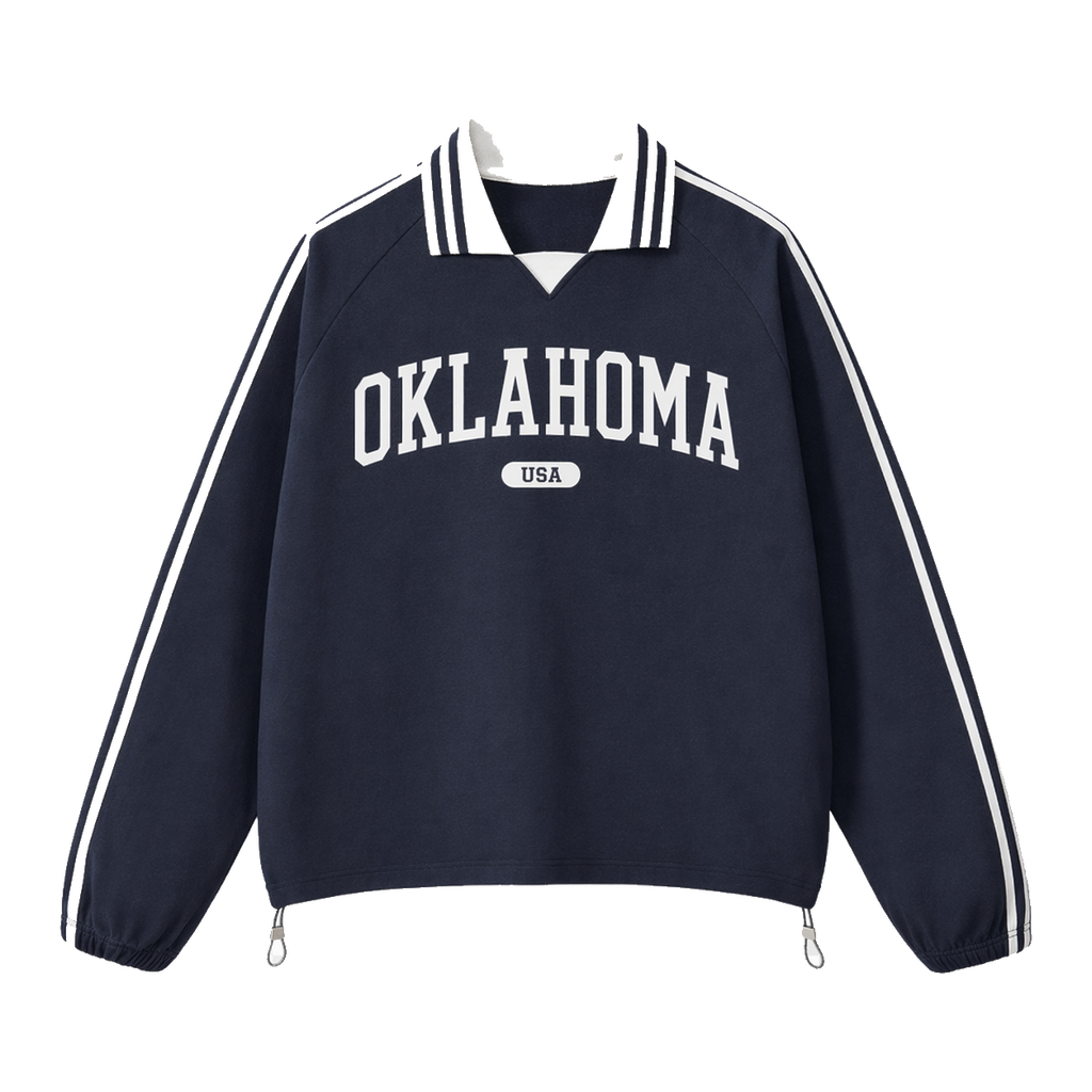 Collection 4 Oklahoma Contrast Striped Lapel Collar Sweatshirt - Royal Blue front