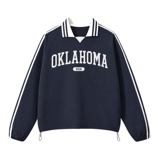 Collection 4 Oklahoma Contrast Striped Lapel Collar Sweatshirt - Royal Blue front