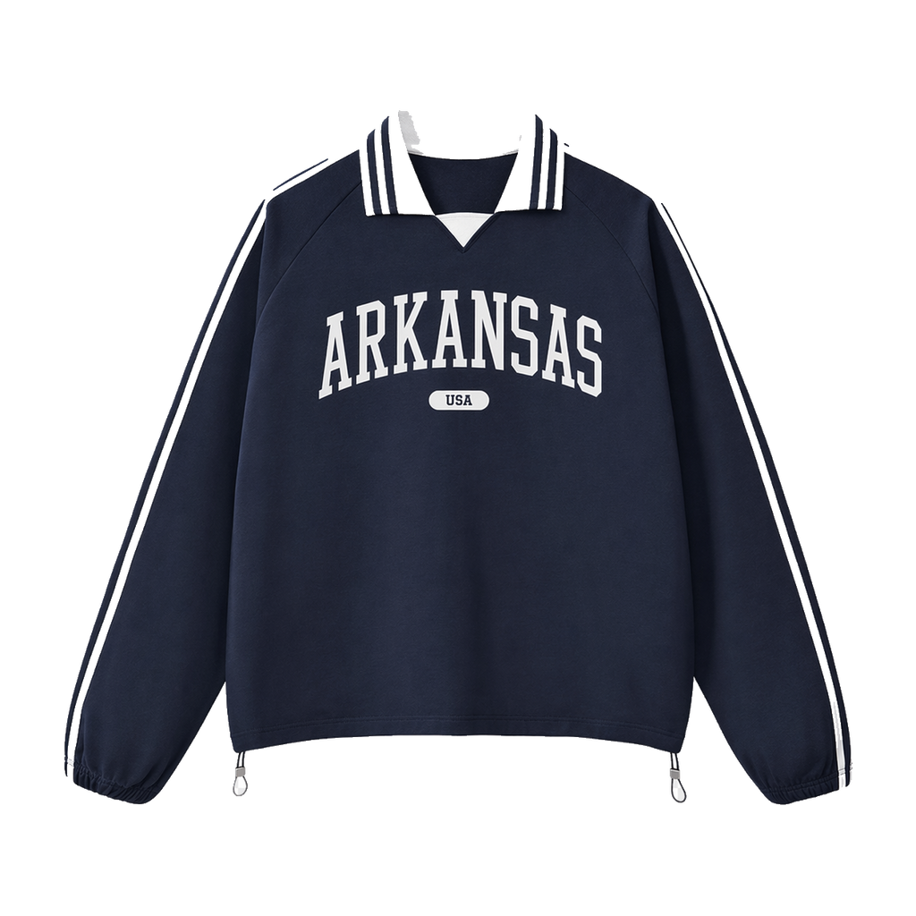 Collection 4 Arkansas Contrast Striped Lapel Collar Sweatshirt - Royal Blue front