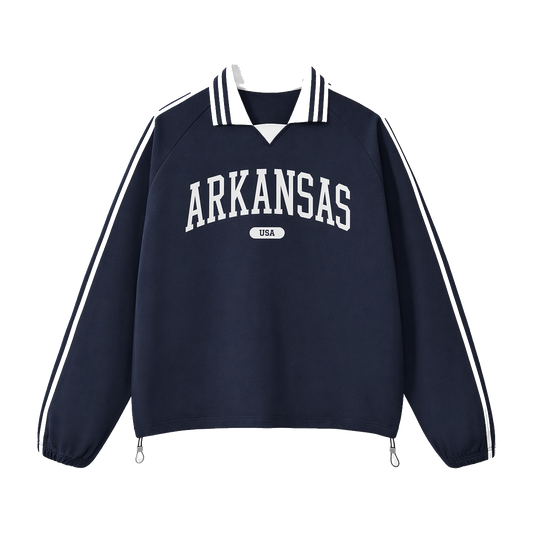 Collection 4 Arkansas Contrast Striped Lapel Collar Sweatshirt - Royal Blue front