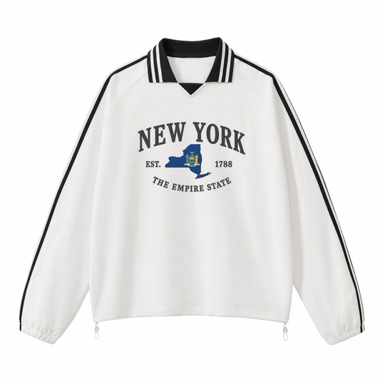 Collection 8 New York Contrast Striped Lapel Collar Sweatshirt - White front