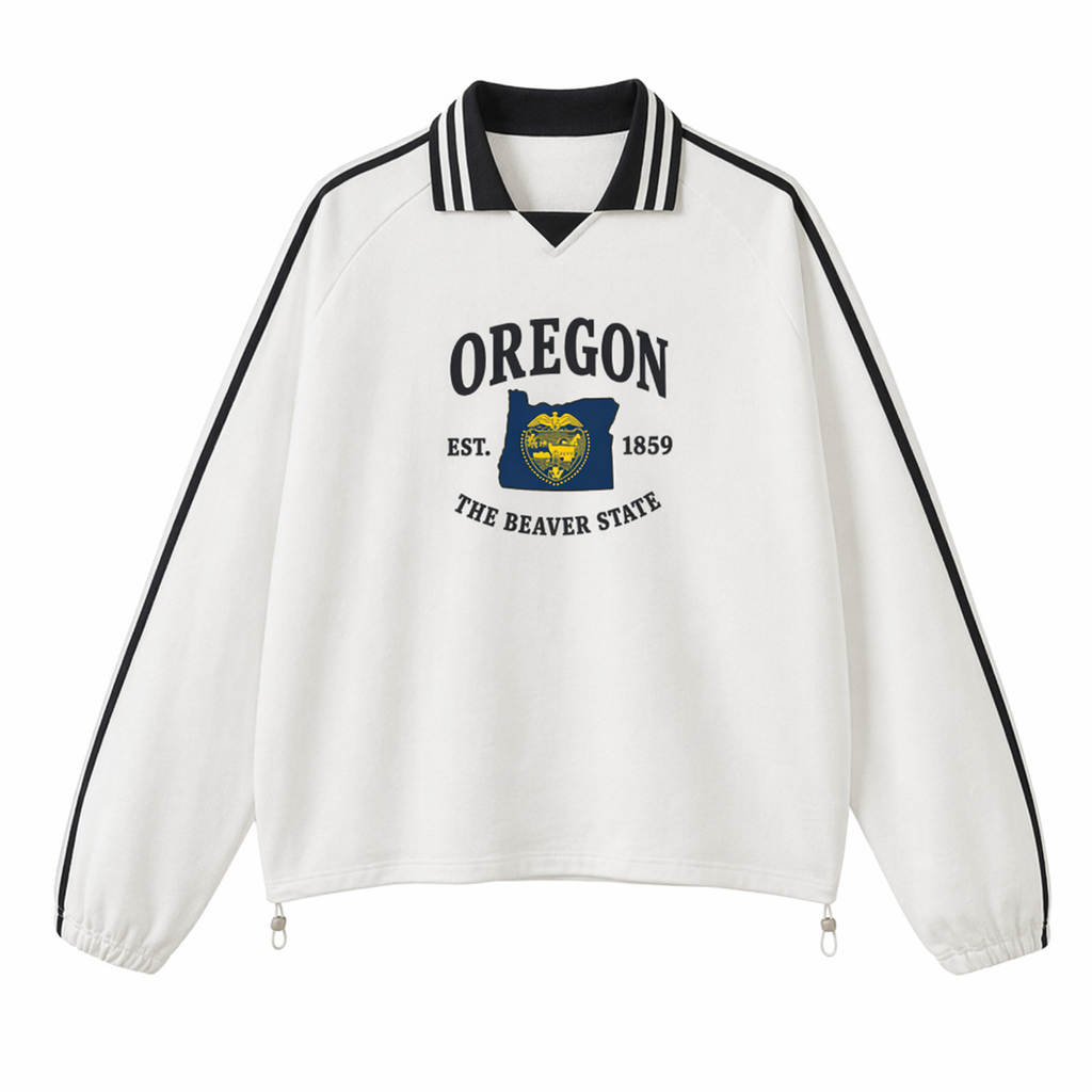 Collection 8 Oregon Contrast Striped Lapel Collar Sweatshirt - White front