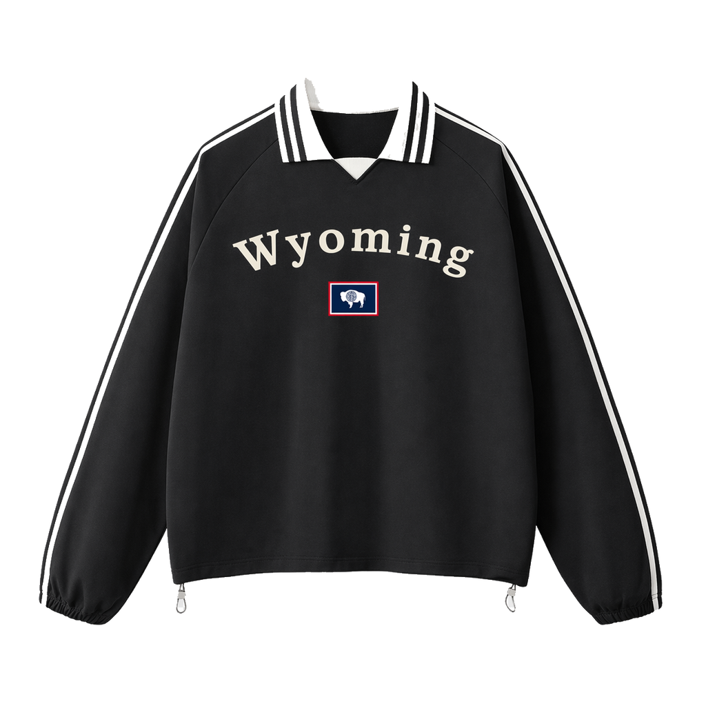 Collection 6 Wyoming Contrast Striped Lapel Collar Sweatshirt - Black front