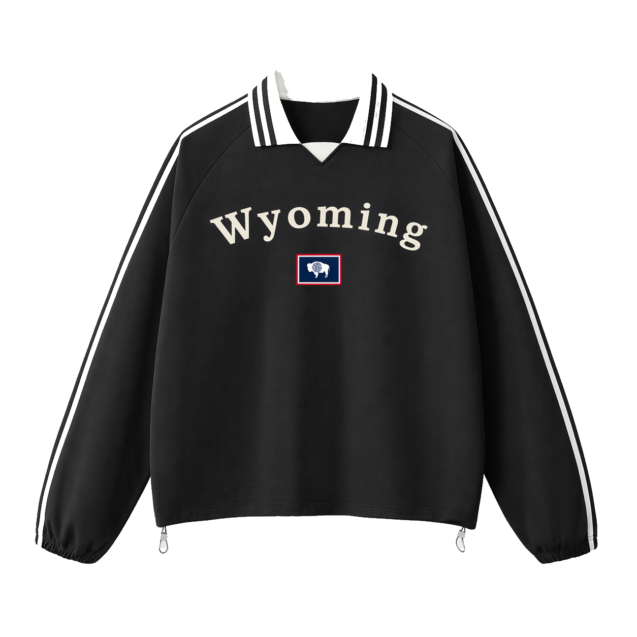 Collection 6 Wyoming Contrast Striped Lapel Collar Sweatshirt - Black front