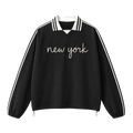 Collection 3 New York Contrast Striped Lapel Collar Sweatshirt - Black front
