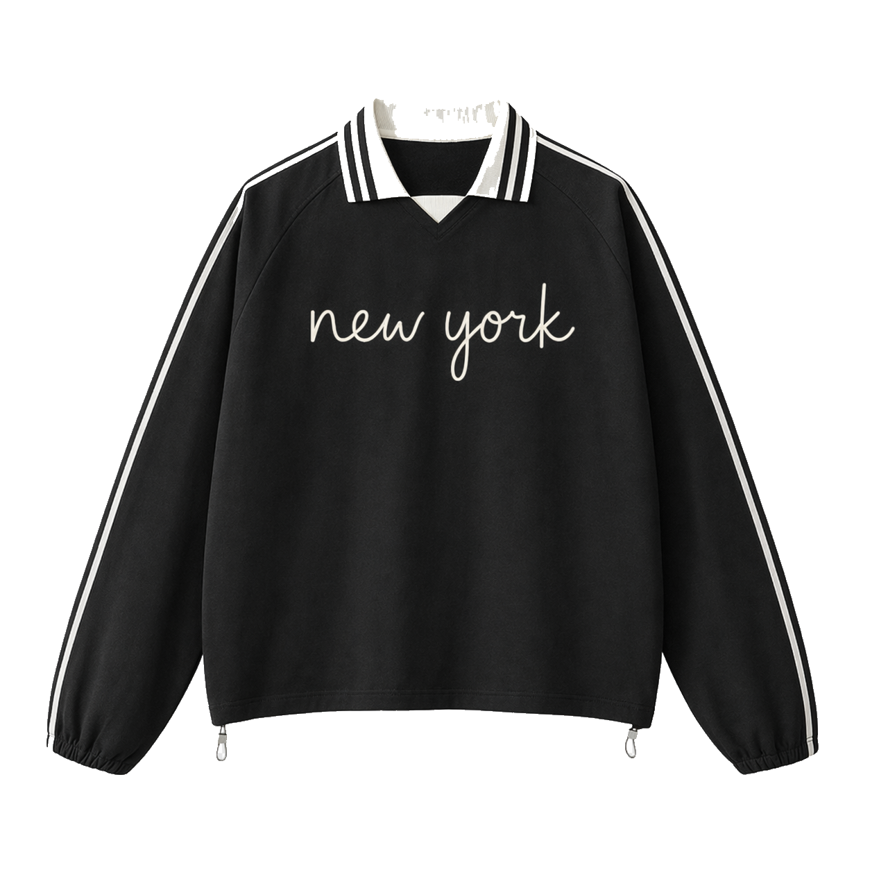 Collection 3 New York Contrast Striped Lapel Collar Sweatshirt - Black front