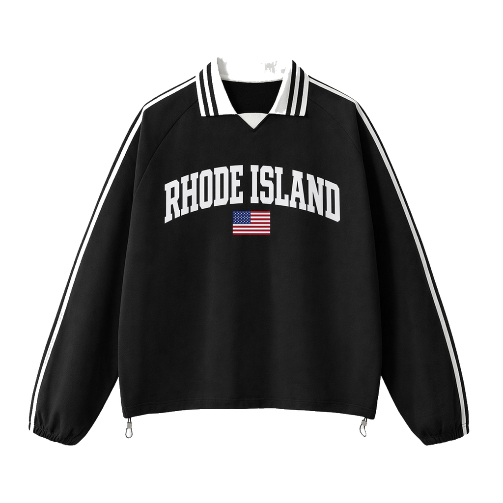 Collection 2 Rhode Island Contrast Striped Lapel Collar Sweatshirt - Black front
