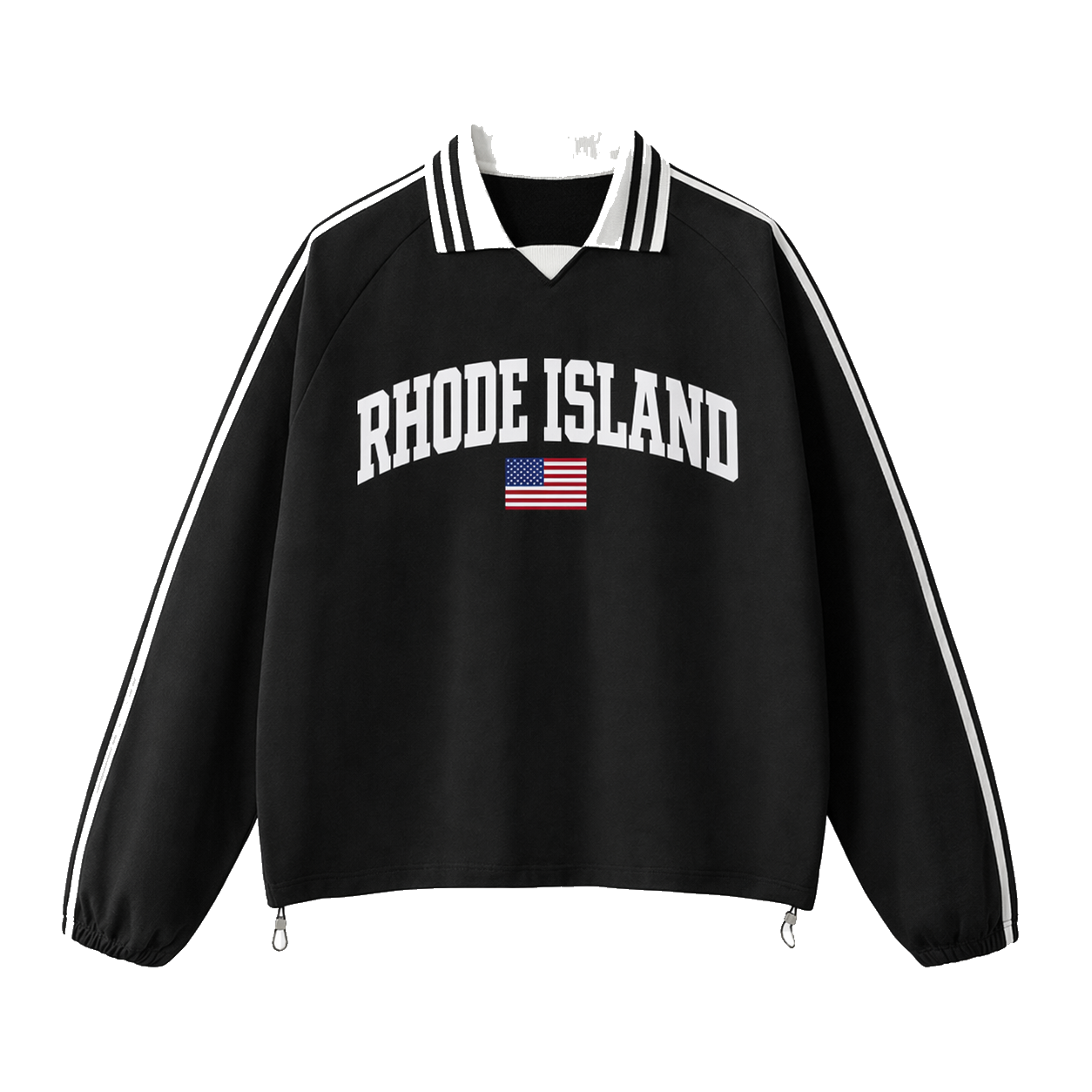 Collection 2 Rhode Island Contrast Striped Lapel Collar Sweatshirt - Black front