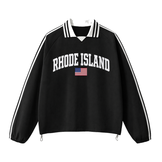 Collection 2 Rhode Island Contrast Striped Lapel Collar Sweatshirt - Black front