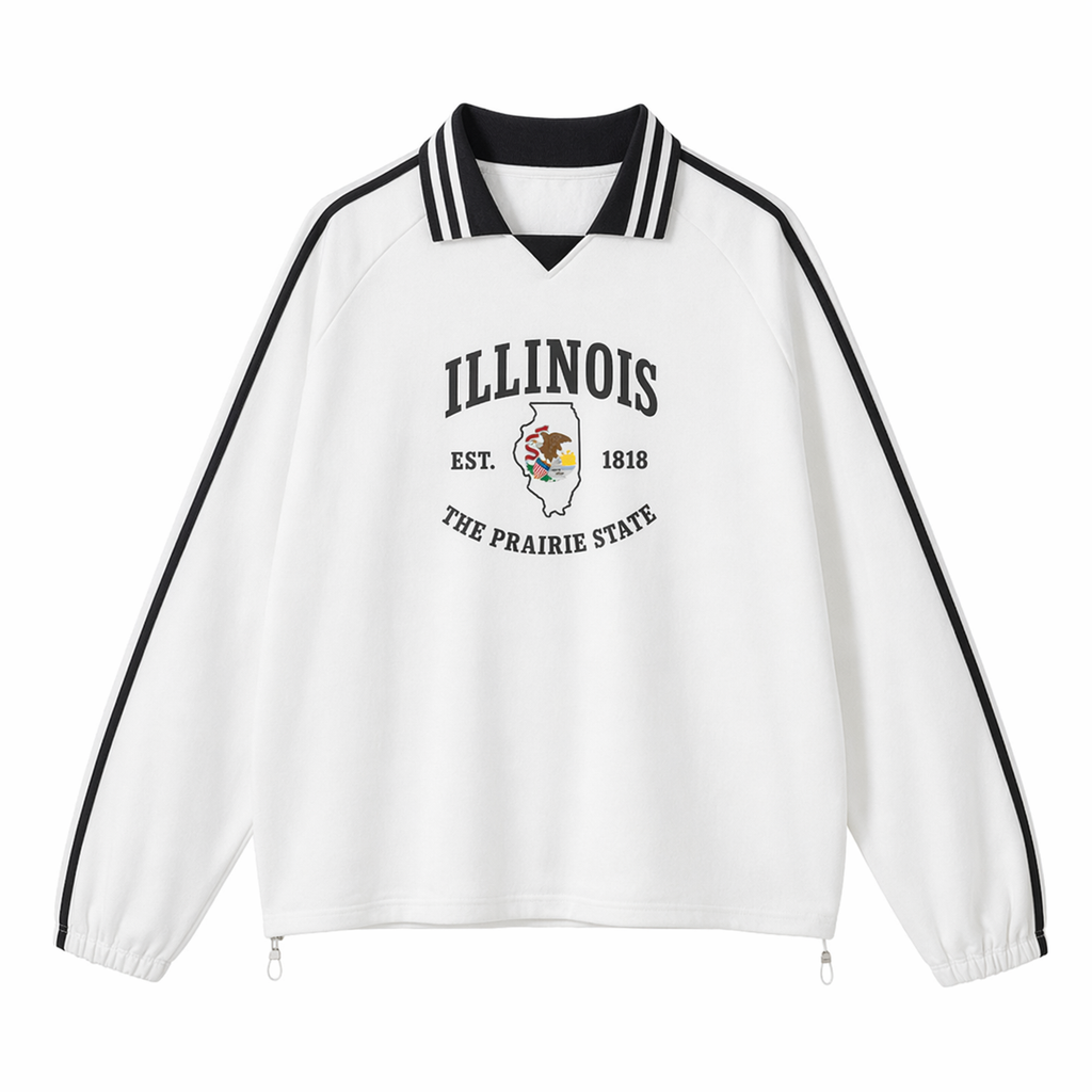 Collection 8 Illinois Contrast Striped Lapel Collar Sweatshirt - White front