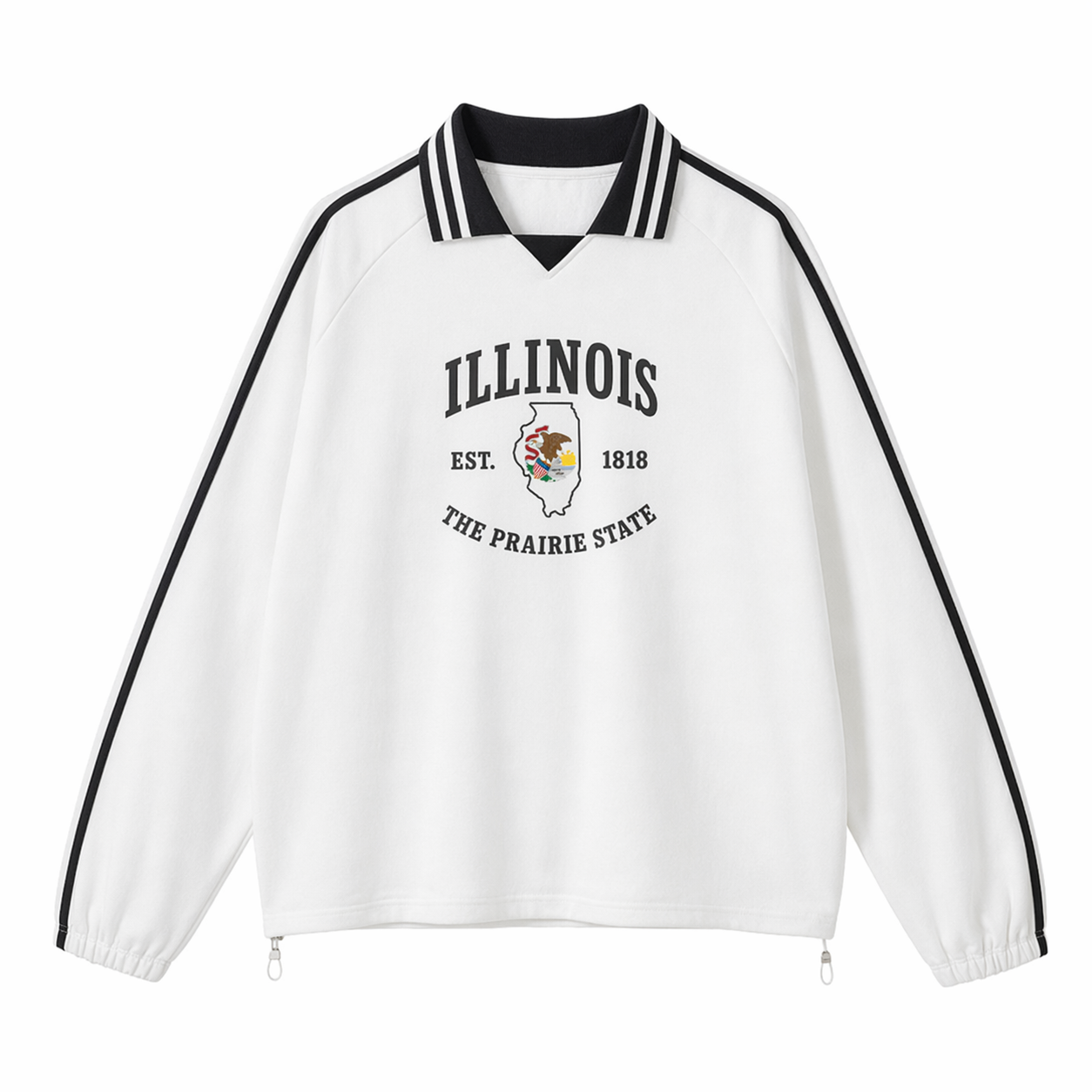 Collection 8 Illinois Contrast Striped Lapel Collar Sweatshirt - White front