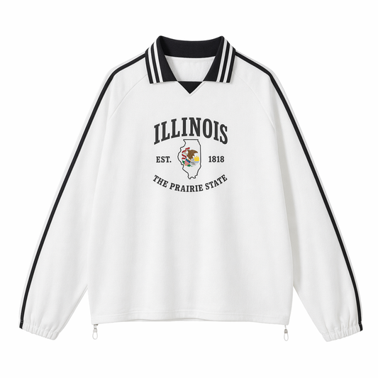 Collection 8 Illinois Contrast Striped Lapel Collar Sweatshirt - White front