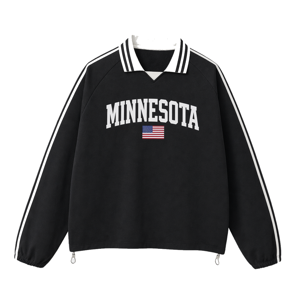 Collection 2 Minnesota Contrast Striped Lapel Collar Sweatshirt - Black front
