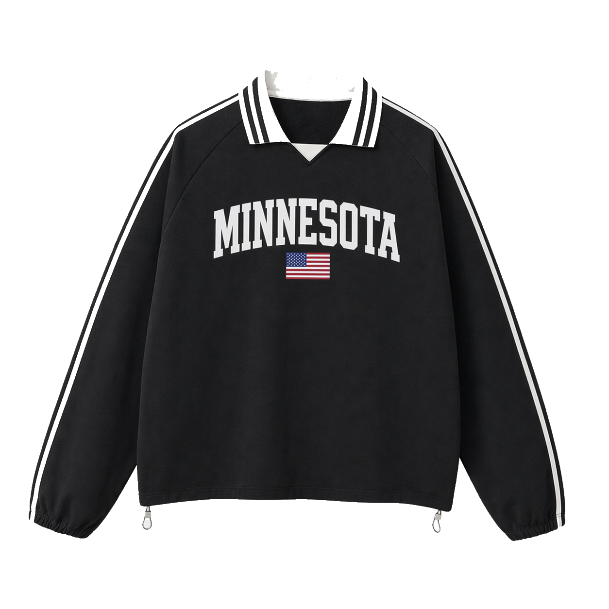 Collection 2 Minnesota Contrast Striped Lapel Collar Sweatshirt - Black front