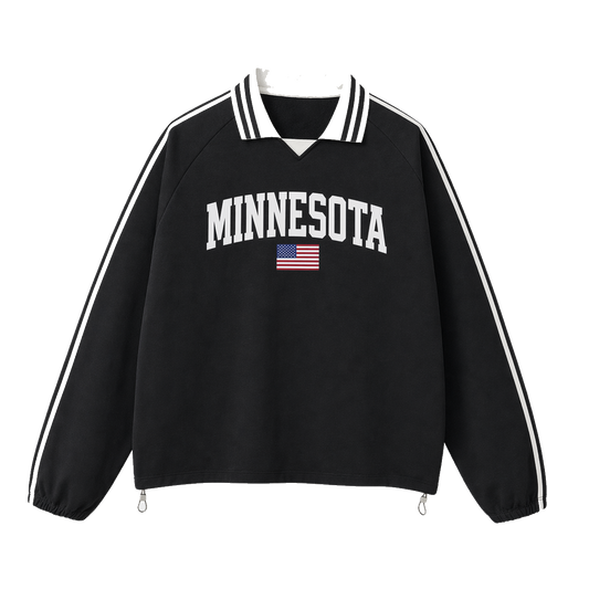 Collection 2 Minnesota Contrast Striped Lapel Collar Sweatshirt - Black front