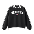 Collection 2 Wisconsin Contrast Striped Lapel Collar Sweatshirt - Black front