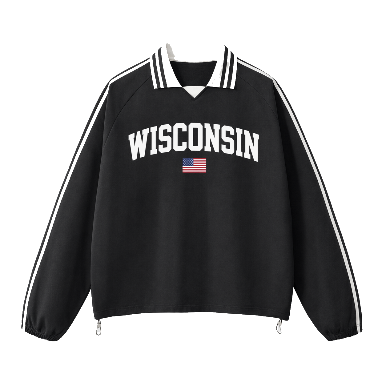 Collection 2 Wisconsin Contrast Striped Lapel Collar Sweatshirt - Black front