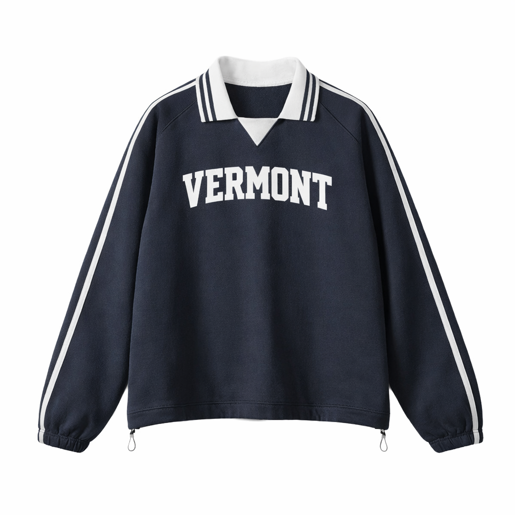 Collection 1 Vermont Contrast Striped Lapel Collar Sweatshirt - Royal Blue front