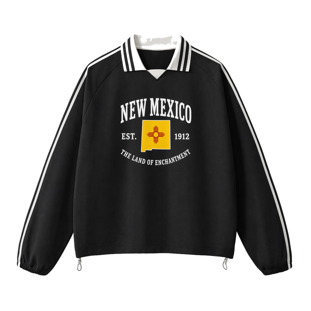 Collection 8 New Mexico Contrast Striped Lapel Collar Sweatshirt - Black front