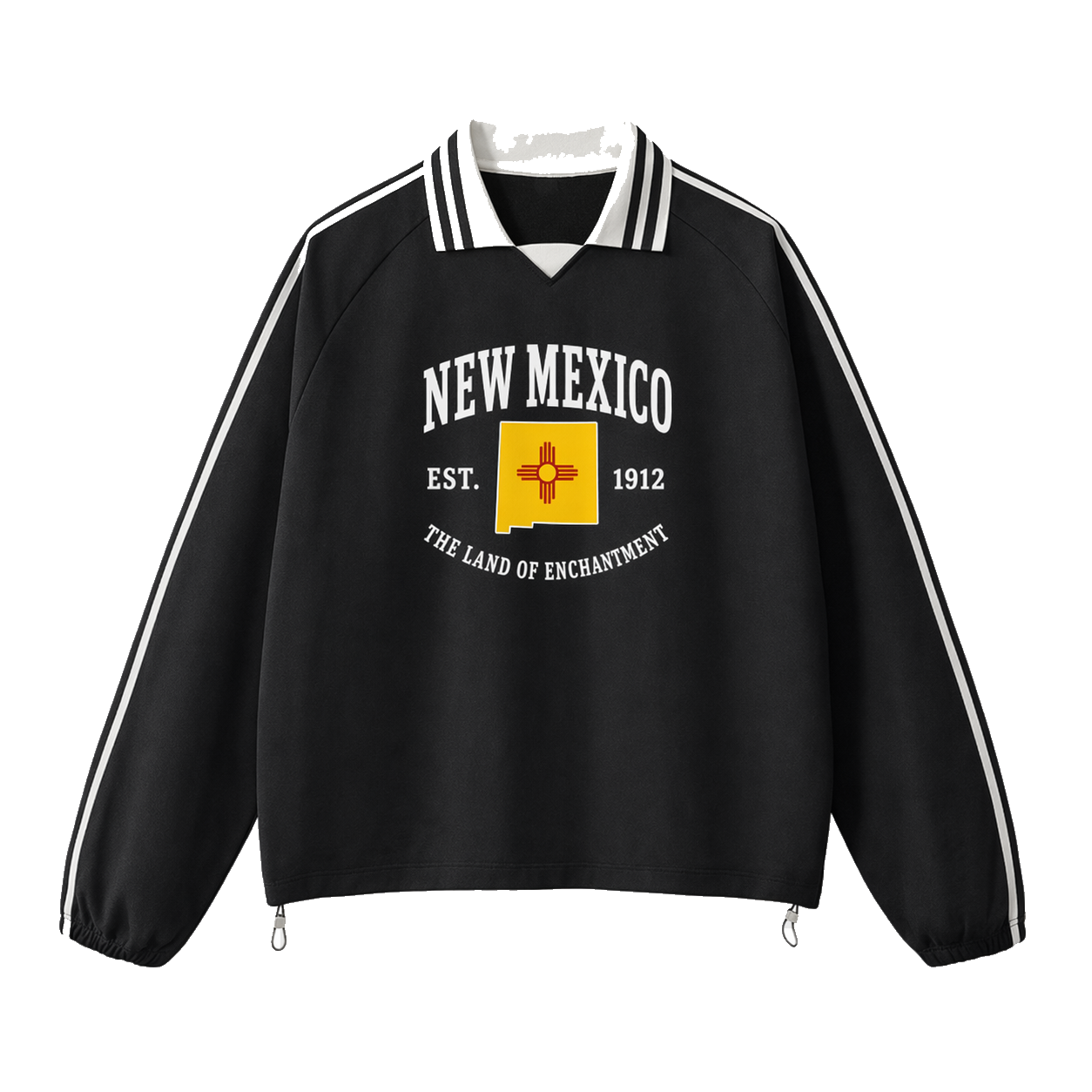 Collection 8 New Mexico Contrast Striped Lapel Collar Sweatshirt - Black front