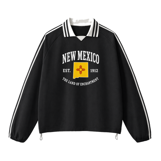 Collection 8 New Mexico Contrast Striped Lapel Collar Sweatshirt - Black front