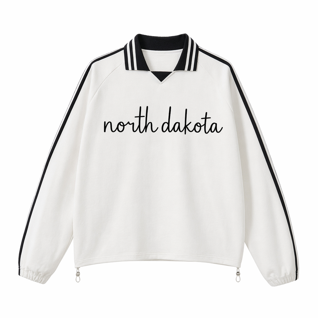 Collection 3 North Dakota Contrast Striped Lapel Collar Sweatshirt - White front