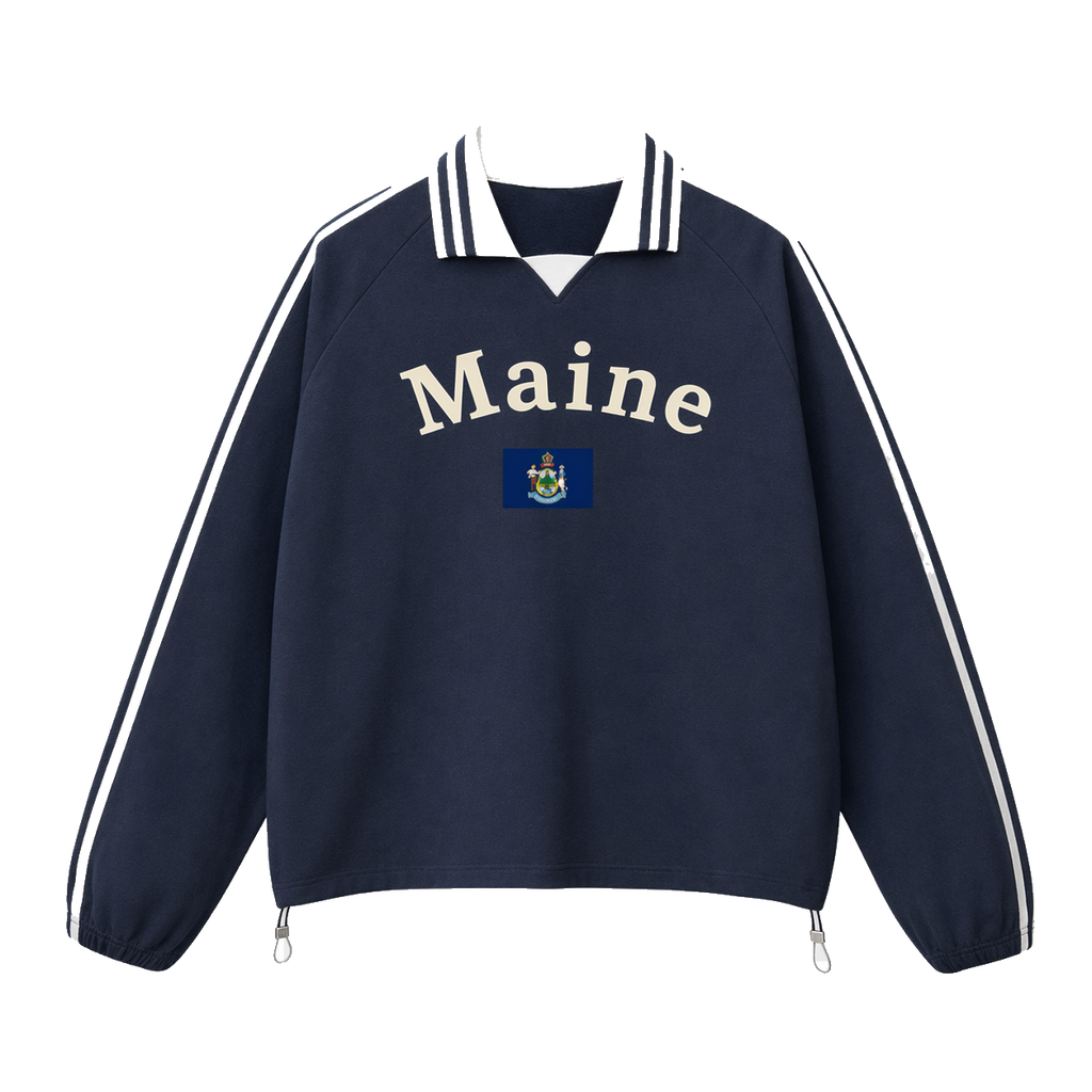 Collection 6 Maine Contrast Striped Lapel Collar Sweatshirt - Royal Blue front